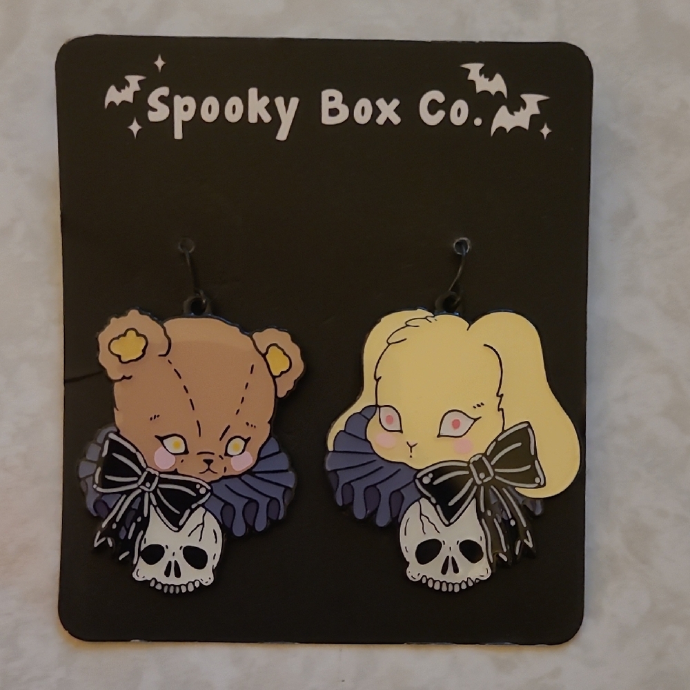 Spooky Box Creepy Cute Teddy Bear Stuffed Bunny Enamel Earrings